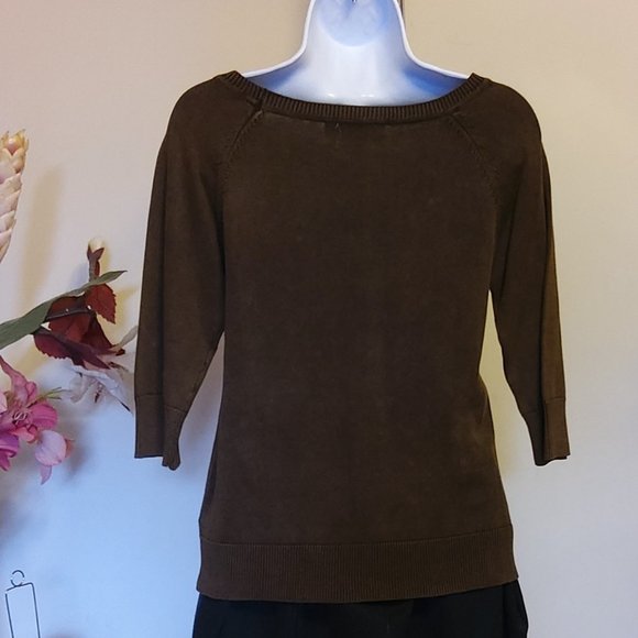 NWT Women’s Dark Brown Lightweight 3/4 Sleeve Knit Cardigan Fall Sweater 6 8 - Picture 8 of 8